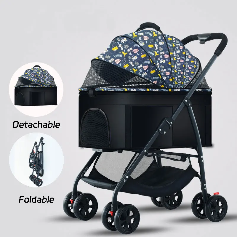 Wholesale Price Travel Pet Stroller Quick Fold Detachable Carrier Large Space Durable EVA 4 Wheels Luxury Pet Strollers