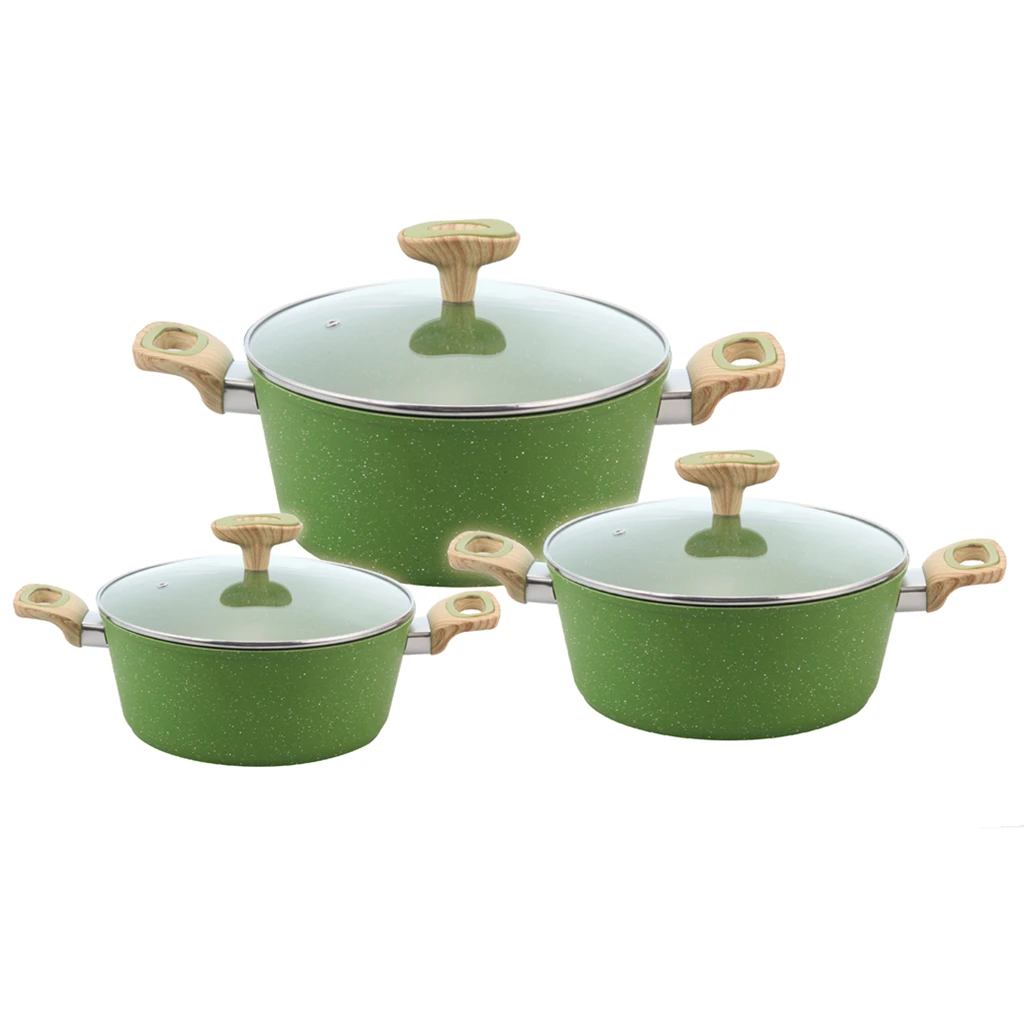 6 PCS kitchenware non-stick casseroles stone marble pots and pans aluminum nonstick cookware sets with bakelite pan handle