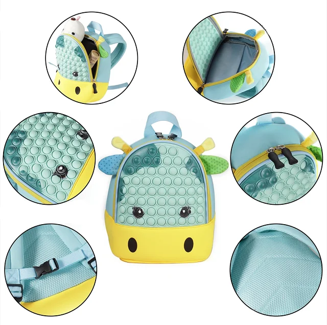 Wholesale Unicorn Popper Book bag Pop Silicone Backpack Push Bubble Schoolbag Kid Fidget Pop Backpack