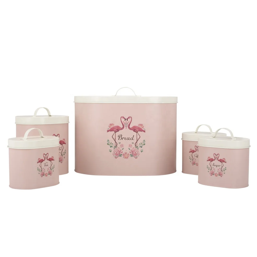 Professional Kitchen Metal Tea Coffee Sugar Biscuits Bread Storage Copper Tag Canister Tin Set of 5