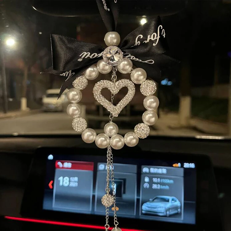 Wholesale New Car Mirror Accessories for Women Car Rearview Mirror Pendant Ball Charm Decor Bling Car Lucky Hanging Accessories