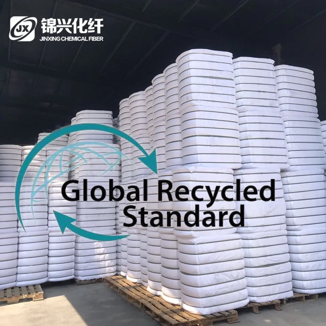 
GRS recycle nylon staple fiber with TC 1.5D*38mm semi-dull white black textile 