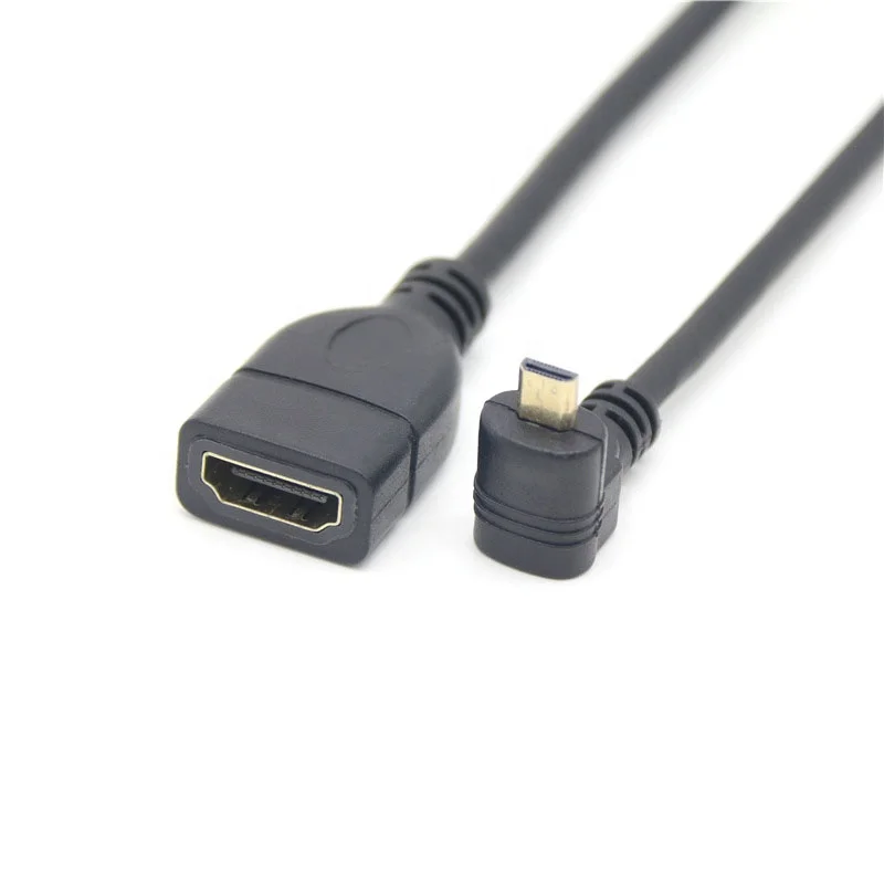 1.4v 3D 19+1 copper high speed male to female 24k gold plated 90 degree angled angle straight hdmi micro to hdmi cable 15cm