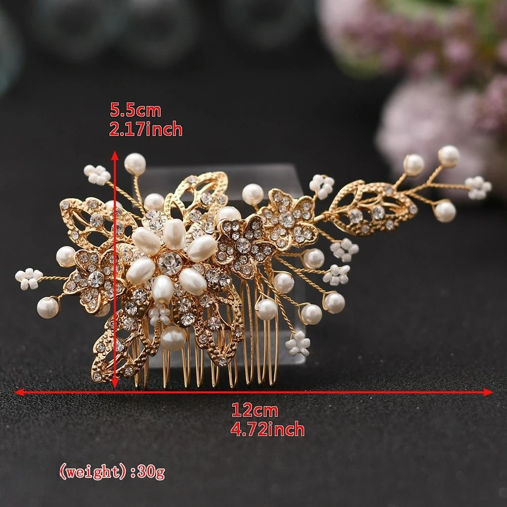 European and American wedding accessories, rhinestone coil hair comb, alloy retro gold bridal  hair comb Crystal Hairband