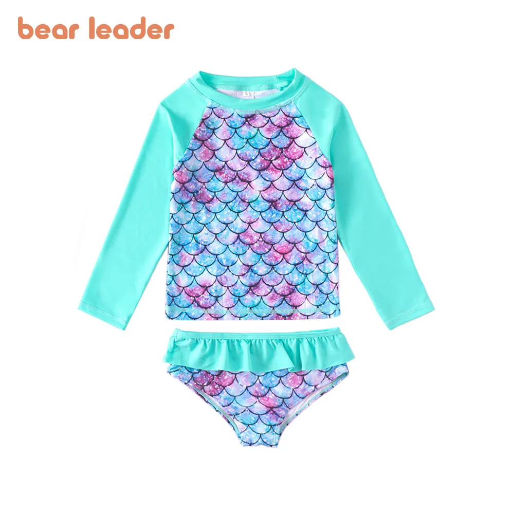 Bear Leader Girls Baby Swimsuit Lace Girl Swimwear Print Kids Bathing Suit Girls Beach Dresses One-piece Swimsuit Kids Clothes