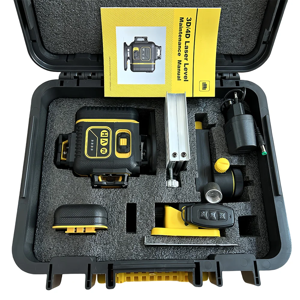 4D 16 Lines Remote Control Multifunctional Laser Level Tool with Self Leveling System Function Green 4x360 Cross Line Lasers