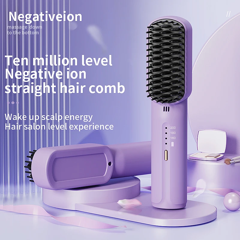 Dual-purpose portable USB Rechargeable Fast Heating Hot Comb Hair Straightener Mini Cordless Hair Straightener Brush