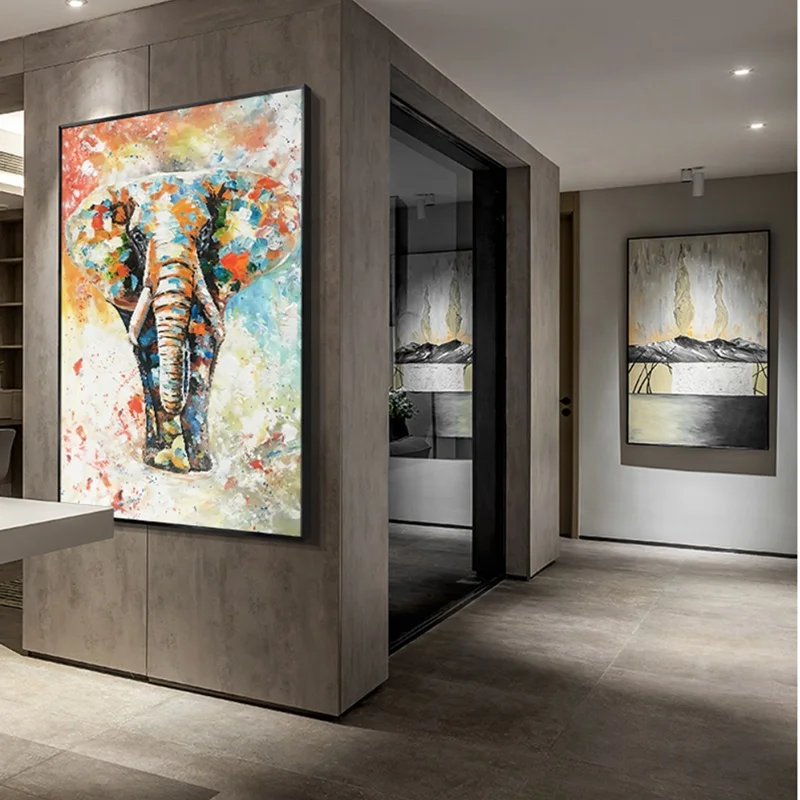 Hand-painted oil paintings of elephants and animals  cloth cover peinture canvas wall art banksy canvas