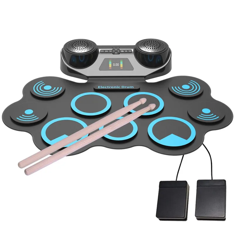 LED Screen Electronic Drum set 9 Pads Roll Up Drum - Electric Drums Practice Pad Kit