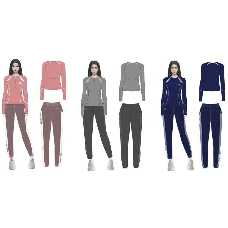 High Quality 2 Piece Woman Long Sleeve Clothing Wear Sets Wholesale Half Zipper Breathable Training Jogging Suit Wear