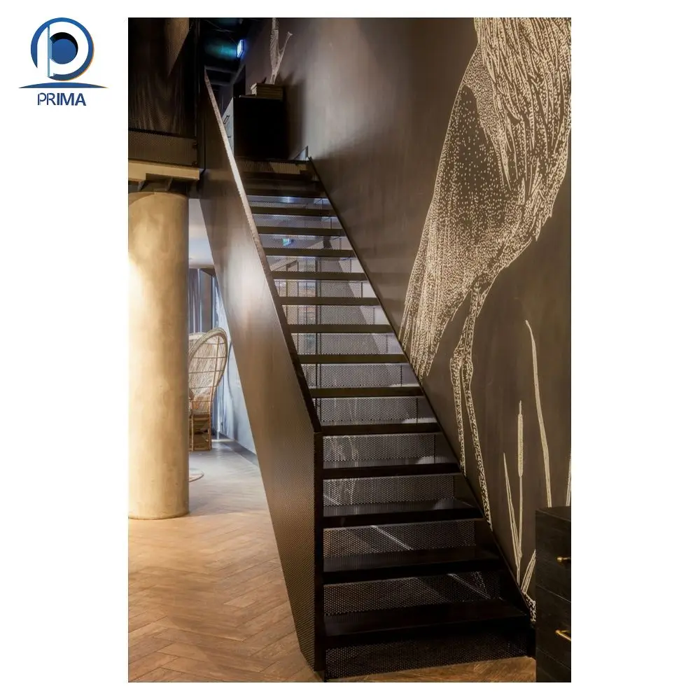 Prima Customized Style Simple Staircase Designs Galvanized Stair Treads with Perforated Metal Anti Slip Stair Treads Staircase
