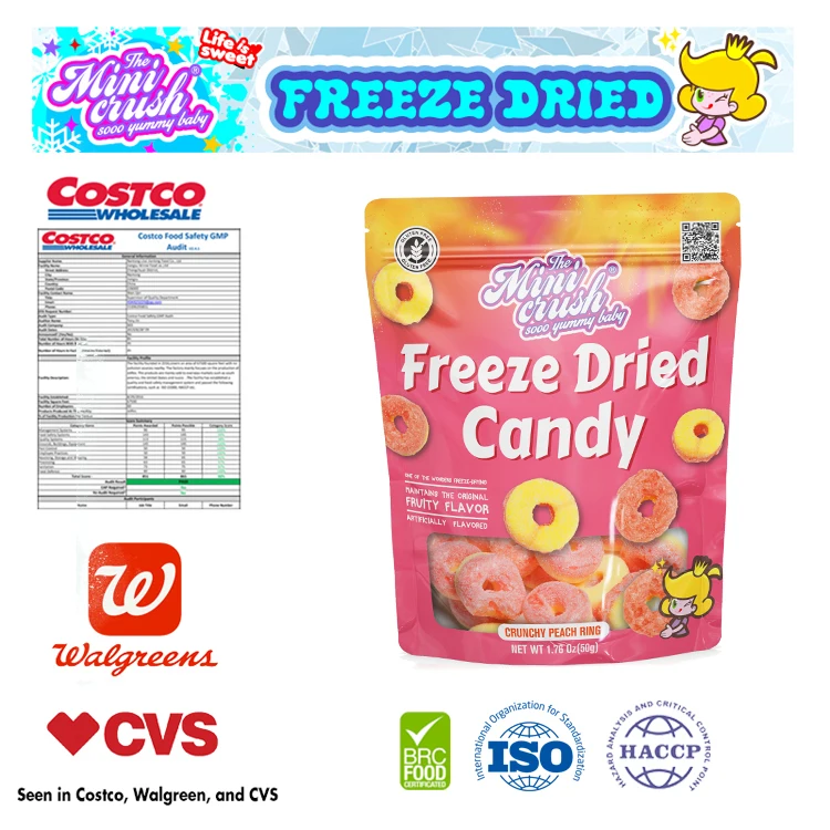 Crunch Candies Wholesale Custom Freeze-Dried Peach Rings Snack Freeze-Dry Candy