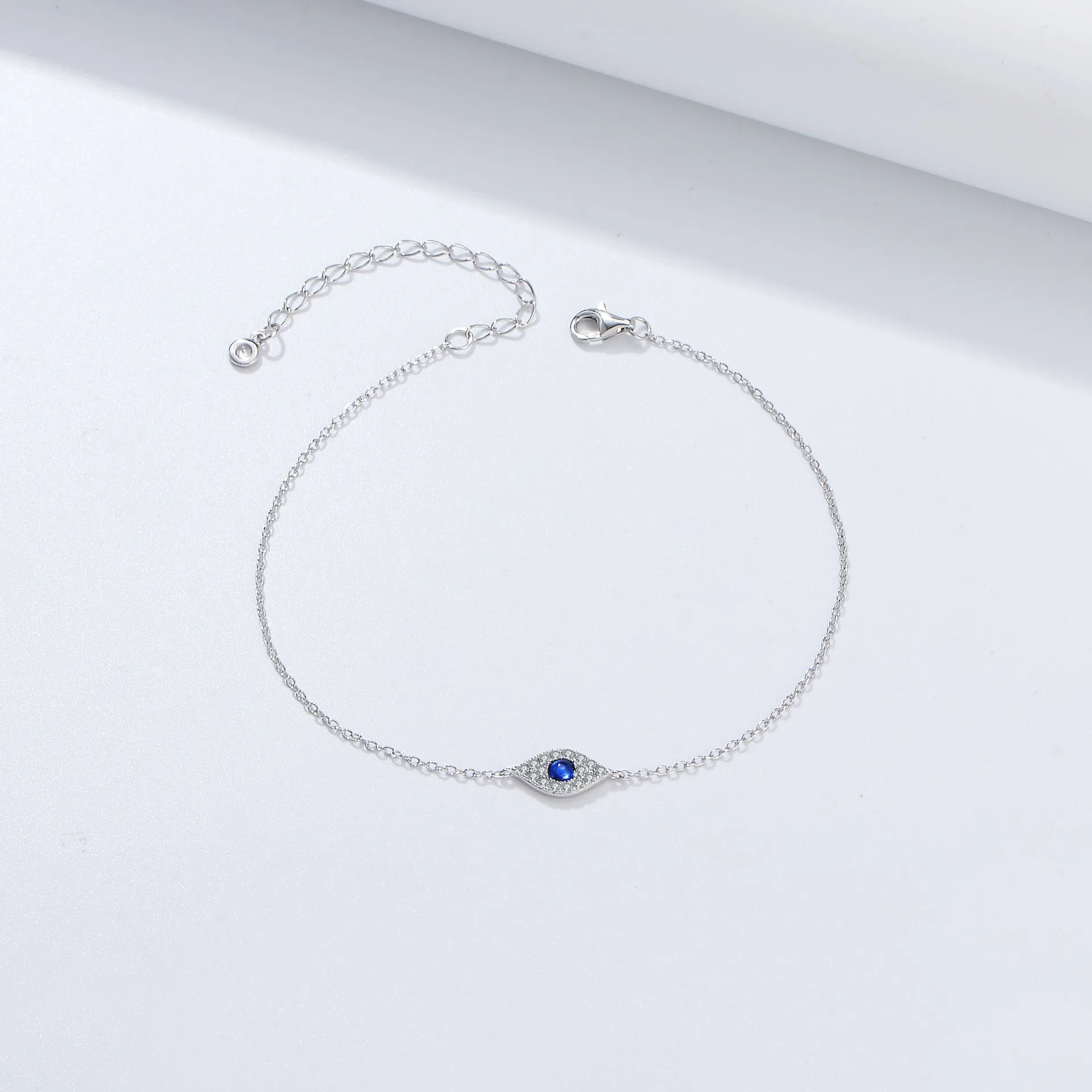 Wholesale Body Jewelry 925 Sterling Silver Cubic Zirconia Blue Eye Anklet Bracelet Blue Zircon Pendant Thin Ankets