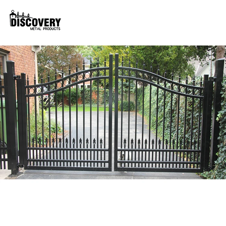 Double Swing Decorative Aluminum or Iron Gate Designs Simple Driveway Security Fencing Trellis Gate Black for garden