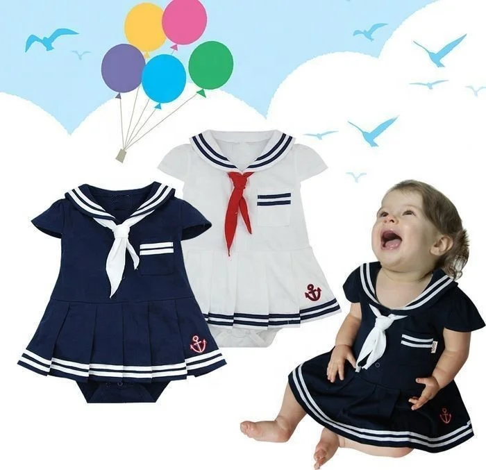 
Baby Girls Sailor Costume Infant Halloween Navy Fancy Dress Toddler Mariner Nautical Uniform Cosplay Outfit 
