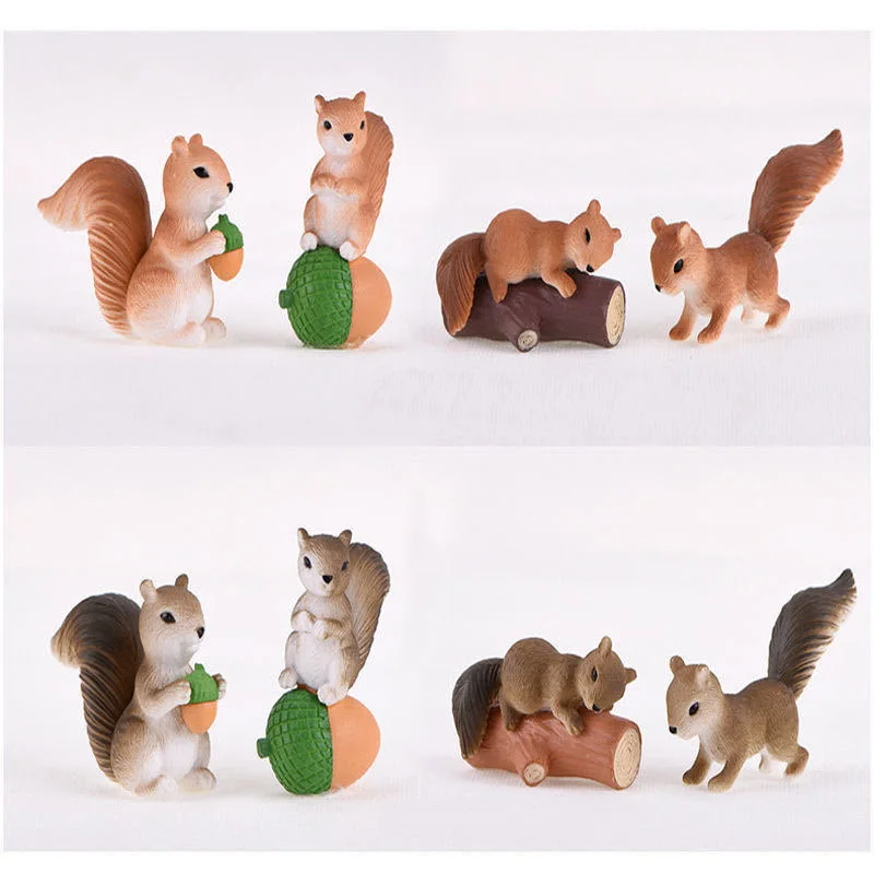 Lovely Squirrel Family Model Cartoon Animal Figurine Dollhouse Cake Home Miniature Garden Decoration