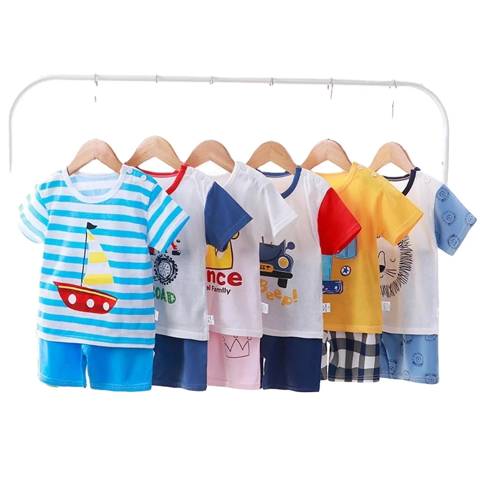 Summer Girl Clothing Short Sleeve Suit Cotton Baby Girls Boys Clothes Cartoon O Neck T-shirt Casual Clothing Sets