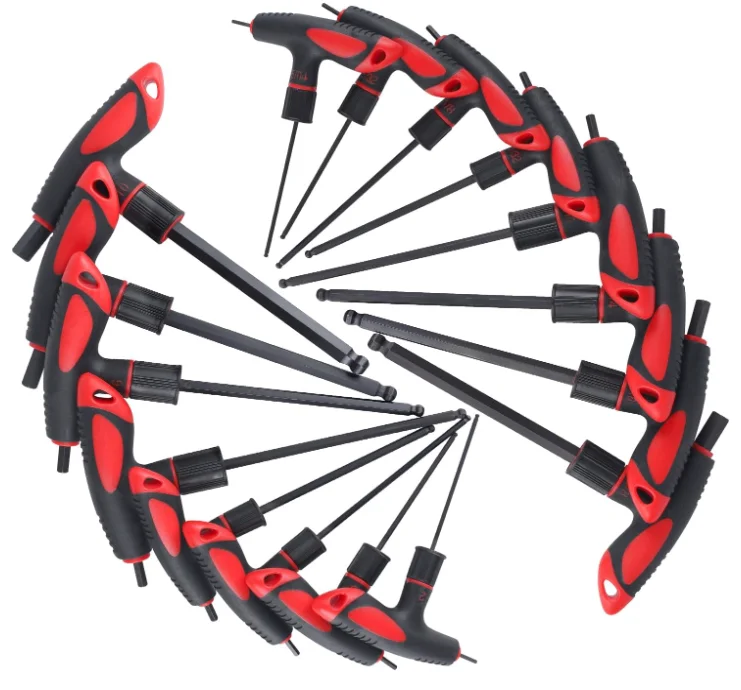 T Handle Allen Hex Key Set 16 Pieces SAE and Metric 5/64-3/8 Inch 2-10mm Ball Head Standard