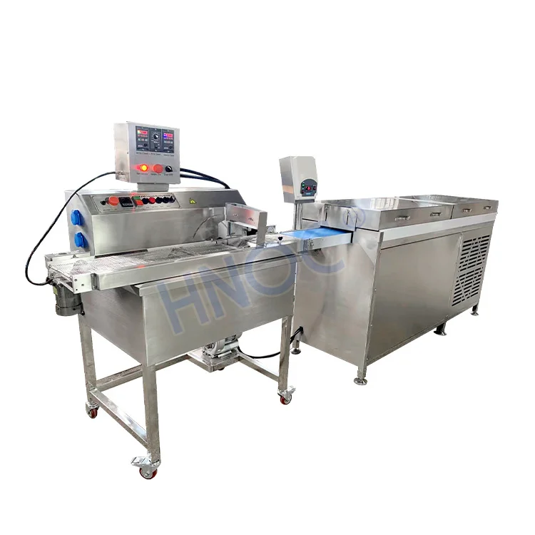 HNOC Chocolate sugar coating machine conveyor belt chocolate bar coating line snack chocolate glaze machine