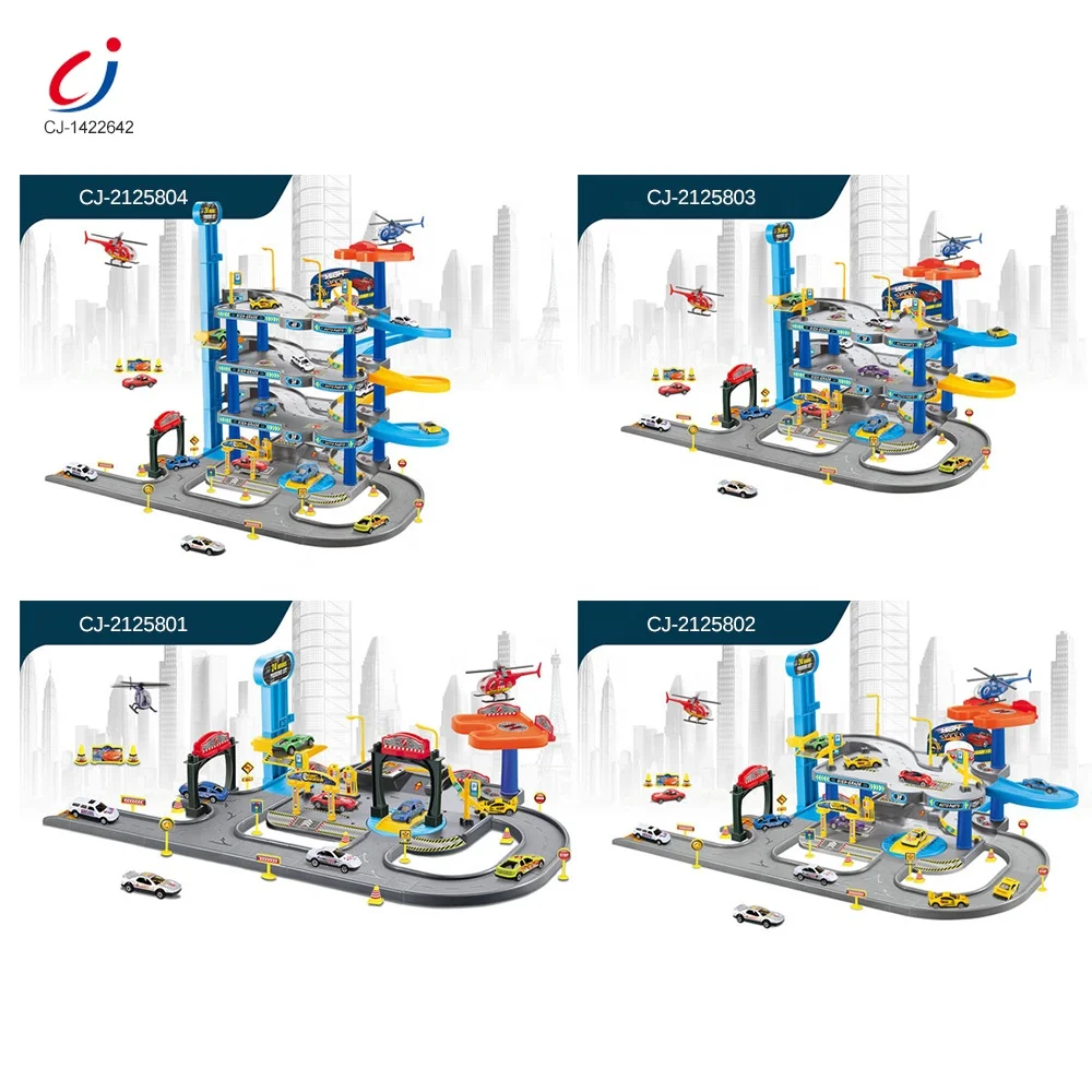 Educational interactive children floor car parking lot garage toy play set alloy track city building parking lot toys