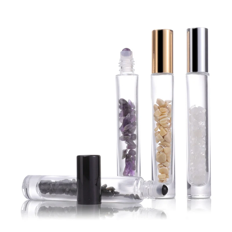 Empty 10ml Essential Oil Perfume  Crystal Chips Glass Bottles Crystal Roller Oil Perfume Bottle