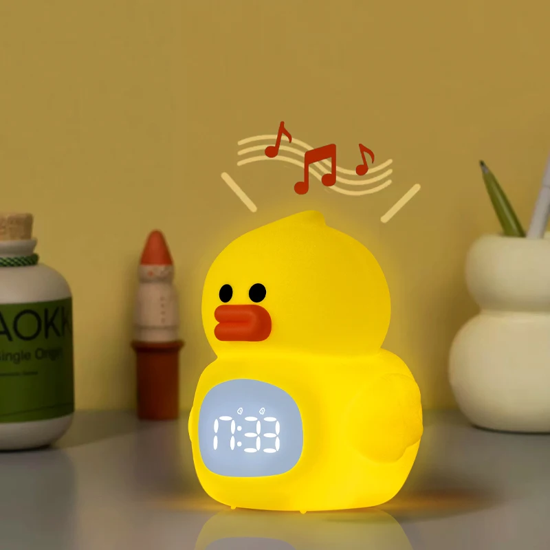 Fanncy Cartoon Duck Kids Alarm Clock Night Light Students Cute Kawaii Alarm Clock For Children