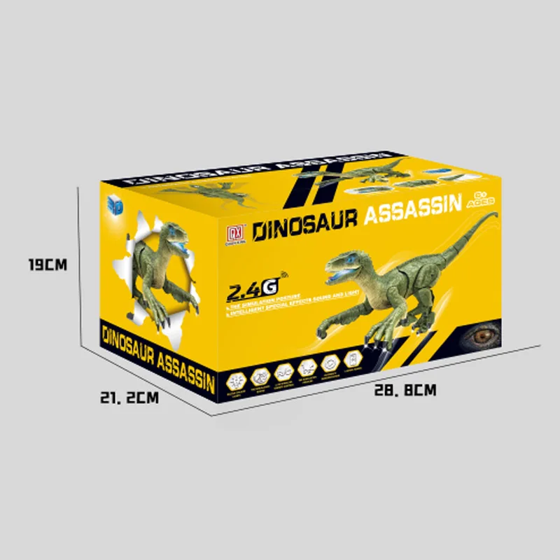 2.4G RC Dinosaur Robot Toy Walking Veloci Auto-demo with Simulated  Sound Dinosaur