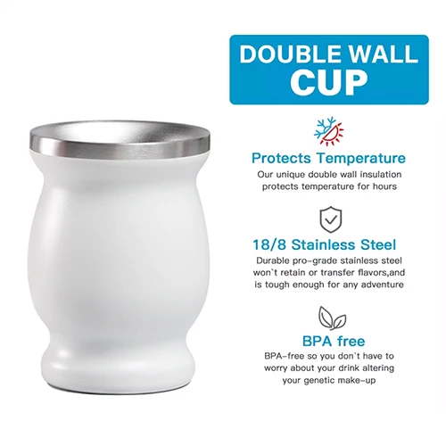 8 Ounce Double-Wall Stainless Steel Mate Cup Original Argentina Style Classic Party Drinking 8oz Traditional Yerba Mate Cup