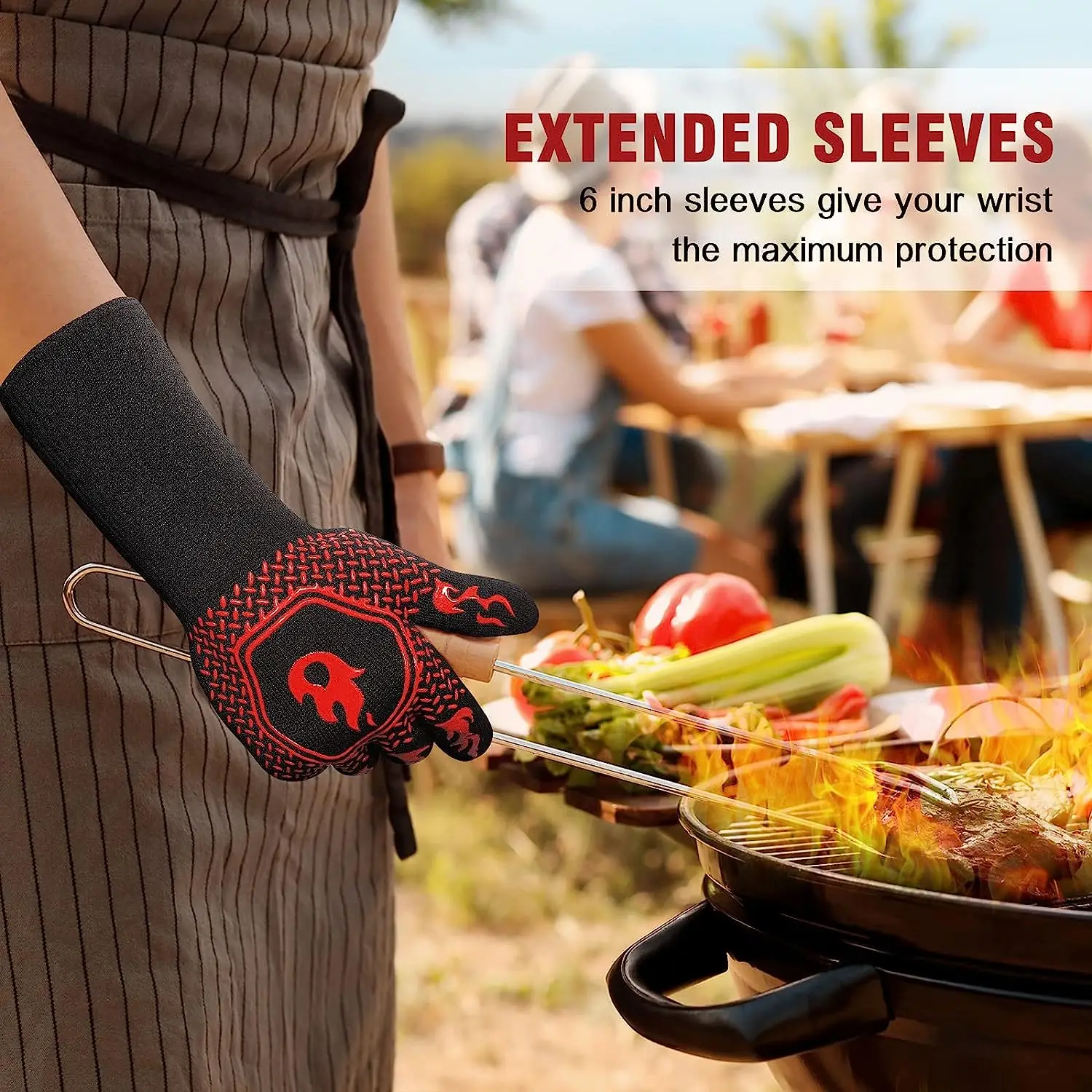 Extreme Heat Resistant Gloves BBQ Oven Fireproof Deyan 800 Degree Silicone gel Non-slip Gloves For Heat Insulation