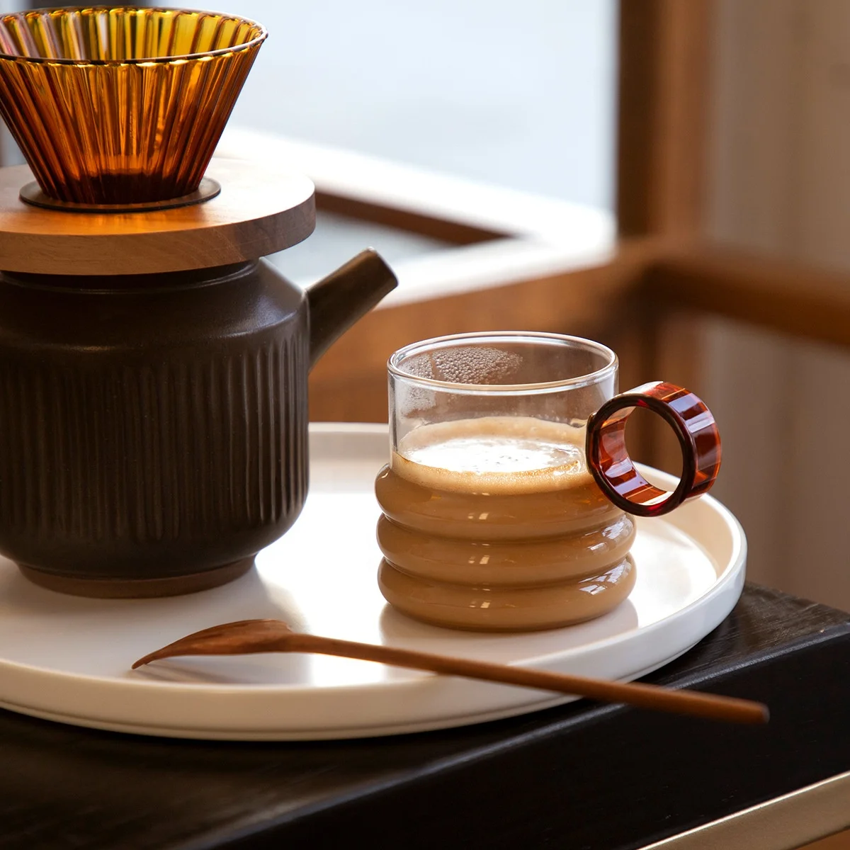 Small fresh simple ring handle heat-resistant glass coffee cup advanced office microwave