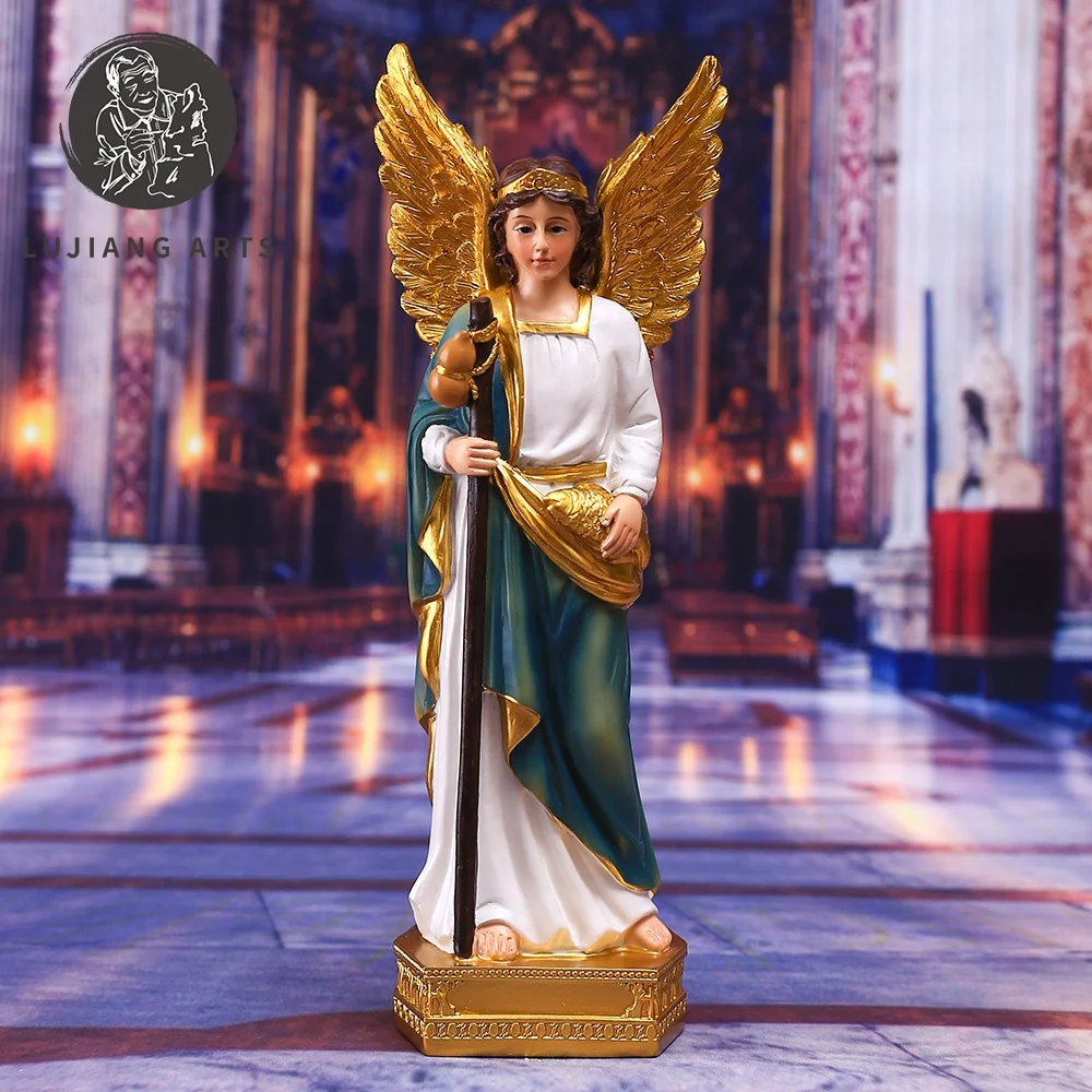 9 inch Angel of Saint Raphael Statue Resin Angel Sculpture Decoration Angel of Saint Raphael on Base Figurine Religious Gift