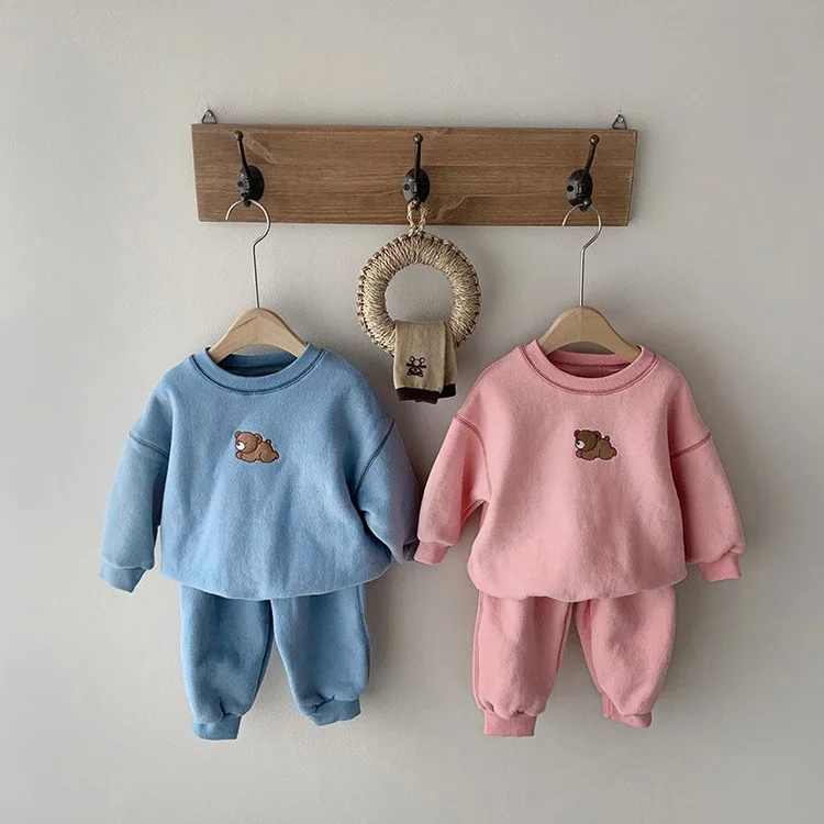 Xiximi Baby Embroidered Bear Casual Sweatsuit Children Clothes 2022 Spring Korean Style Sports Two-piece Baby Clothing Sets