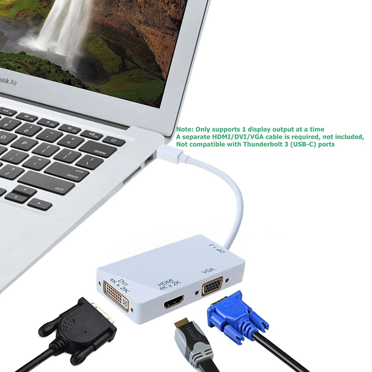 3-in-1 Mini DisplayPort(Thunderbolt) to HDMI/VGA/DVI Adapter Converter Male to Female