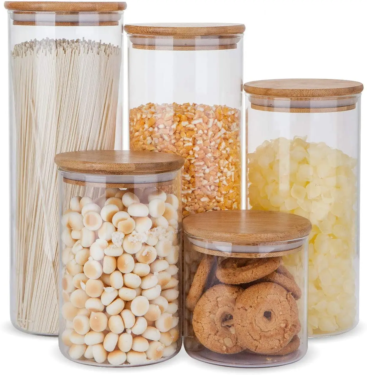 Высококачественная кухонная Стеклянная банка для хранения специй с деревянной бамбуковой крышкой