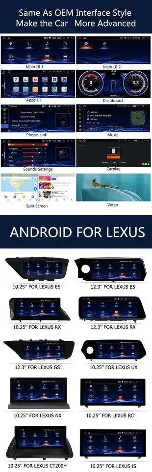 8 Core Android 10 YZG Screen Android Carplay  4+64GB Upgrade Stereo for Lexus ES 350 F Sport 300 2010 2012 2014 2016 2017 2018