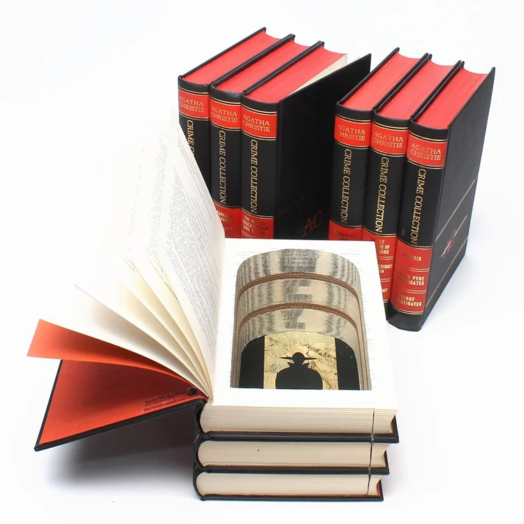 English Hardback Book  Printing Black Round Ridge Cardboard Cover Indentation Book Shaped Box Hollow Book