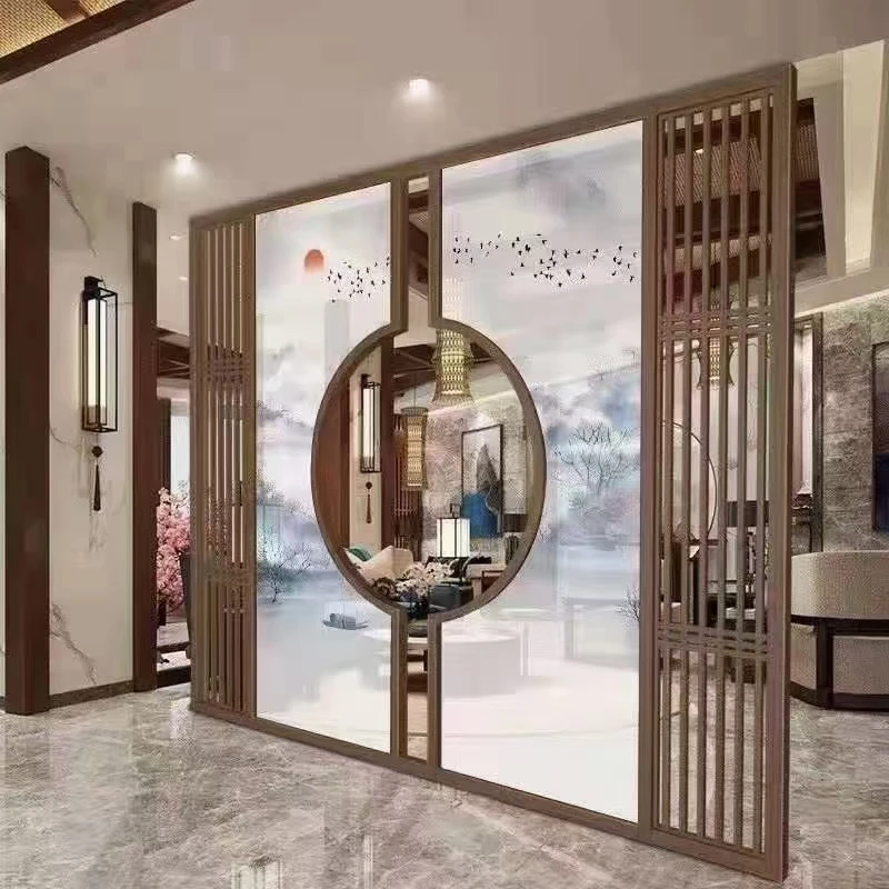 SUCEL Modern Partitions Walls Panel Retro Room Space Dividers With Door Stainless Steel Decorative Screen For Home Living Room