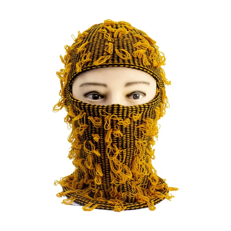 Балаклава из шерсти мериноса с одним отверстием, травяная, вязаная, индивидуальная, потертая, с полной маской для лица, модная нечеткая дизайнерская Лыжная маска