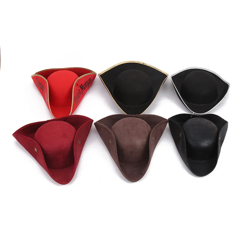 Printing Logo Felt Red Captain Morgan Pirate Hat With Button