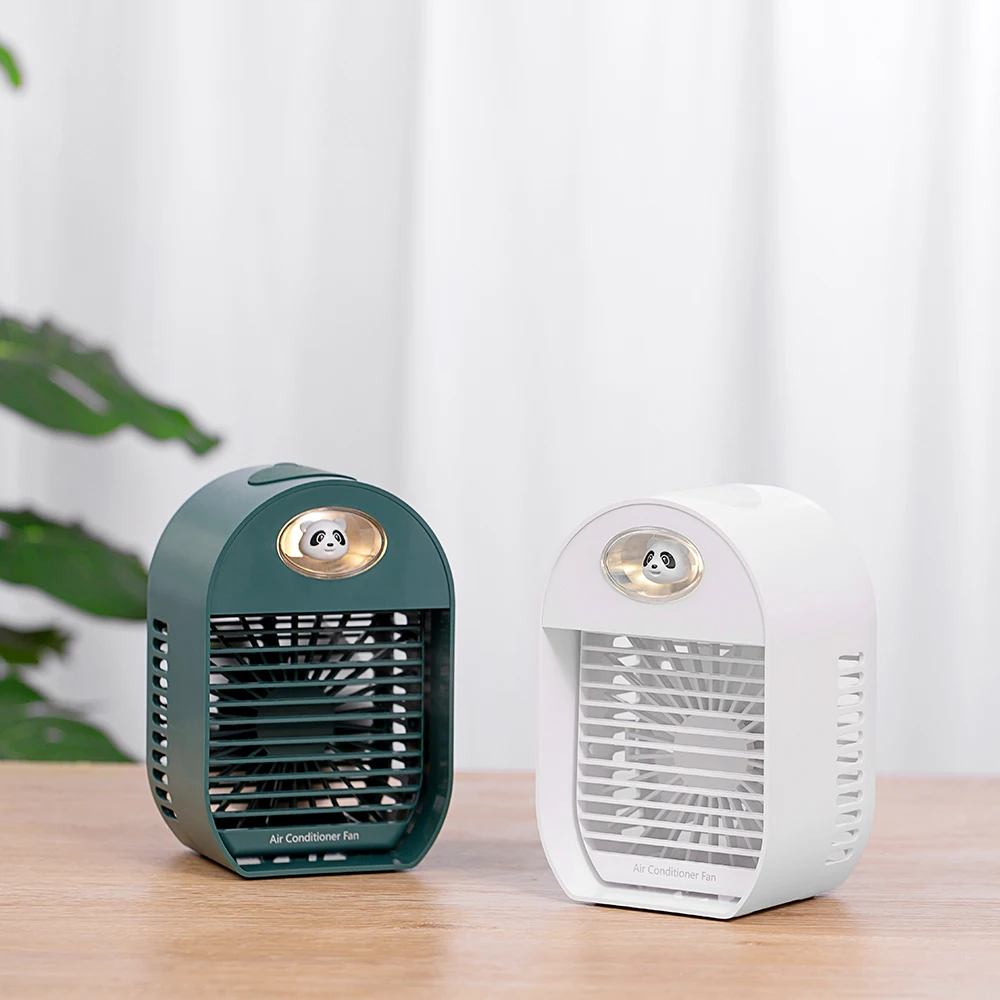 Air Cooler Desk Fan Mini Portable Air Conditioner Noiseless USB Ice Water Fan Adjustable Angle with Cute Panda