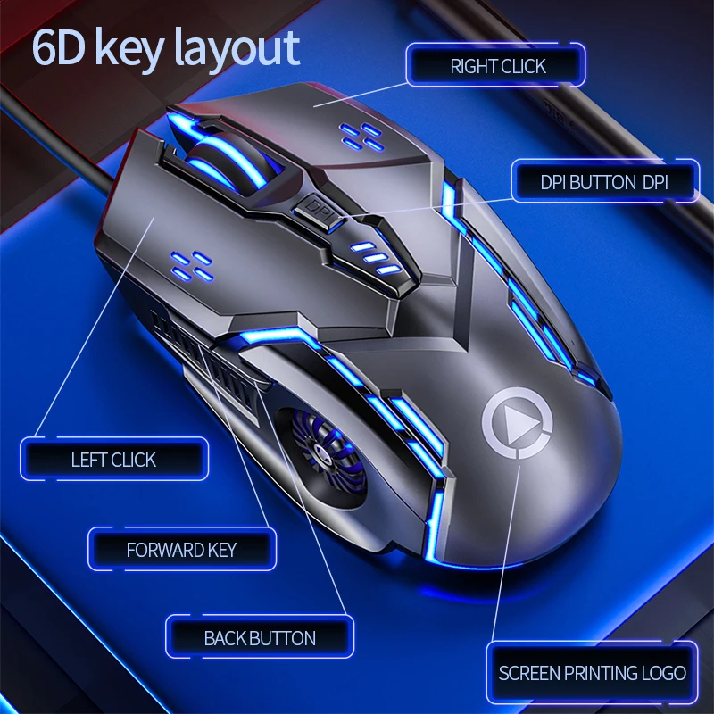 Проводная игровая мышь G5 6D светящаяся электронная Спортивная компьютерная эргономичный дизайн механическое ощущение цветной дыхательный