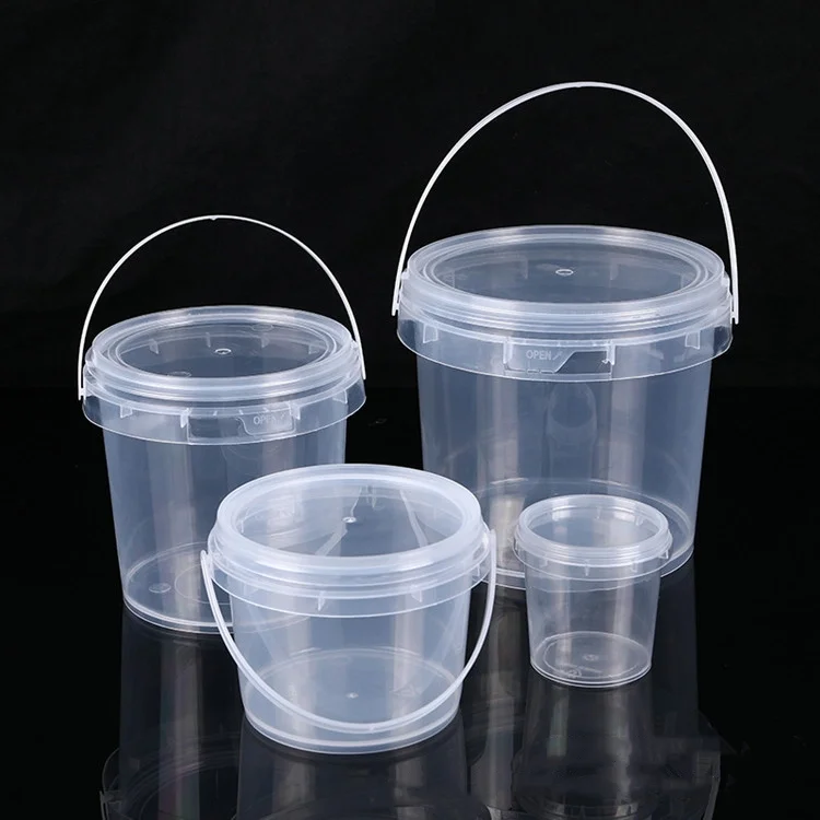 Transparent Plastic Bucket 0.3--5L Thickened Lid Sealed Portable Plastic Drum Food Grade Bucket