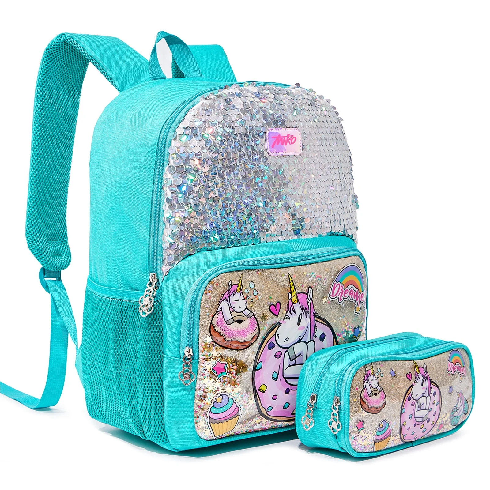 2022 Sequins Unicorn 2PCS Primary Girls Class Children BookBag School Bags Kids Backpack Set