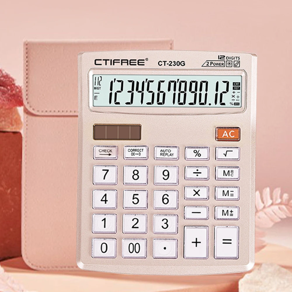 Оптовая продажа китайский калькулятор на солнечной батарее из розового золота с ЖК-экраном большой фантастический