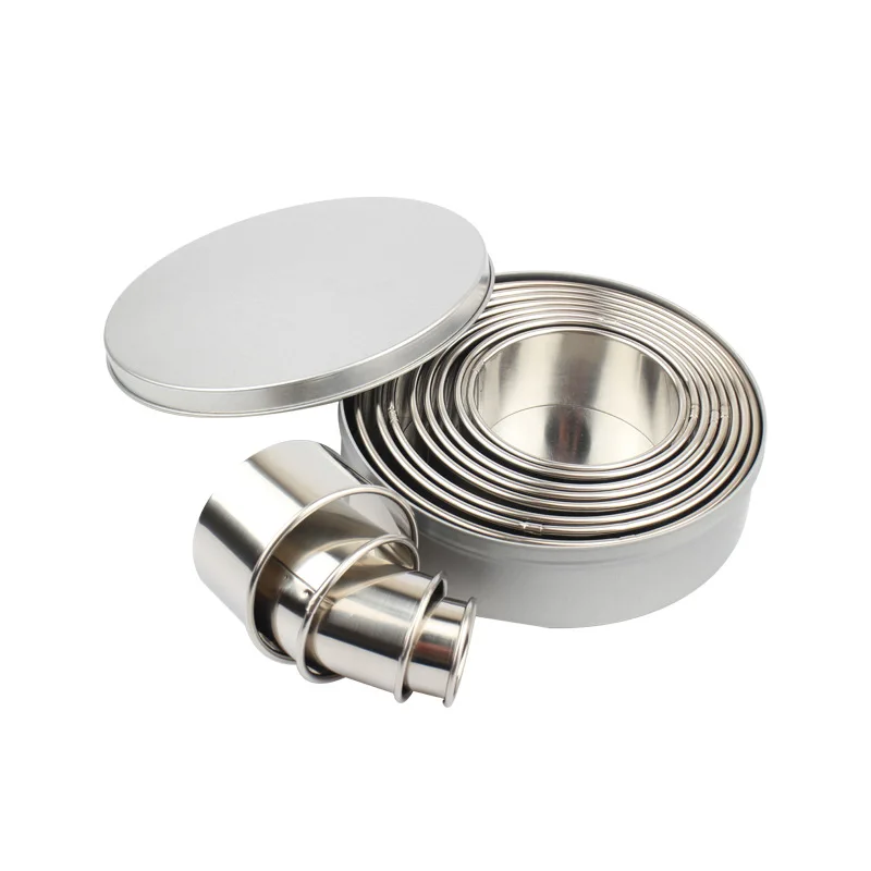 Food Grade 304 Stainless Steel Cookie Cutter 12Pcs/Set Round  Mousse Cake Ring Set Rolled edge cookie cutter