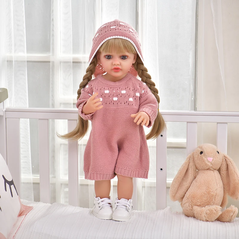 High Quality 55CM Cute Baby Girl Dolls  Soft Vinyl Reborn Silicone Soft Dolls Elk Knitwear Reborn Baby Dolls For Gifts kids toys