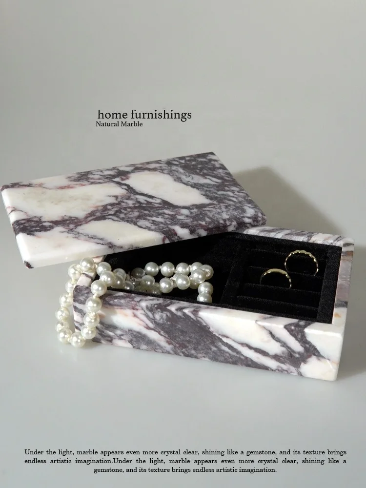 stonekocc Gold Jewellery Box Storage Natural Marble Exquisite Storage Box Earrings Necklace Ring Hand Jewellery