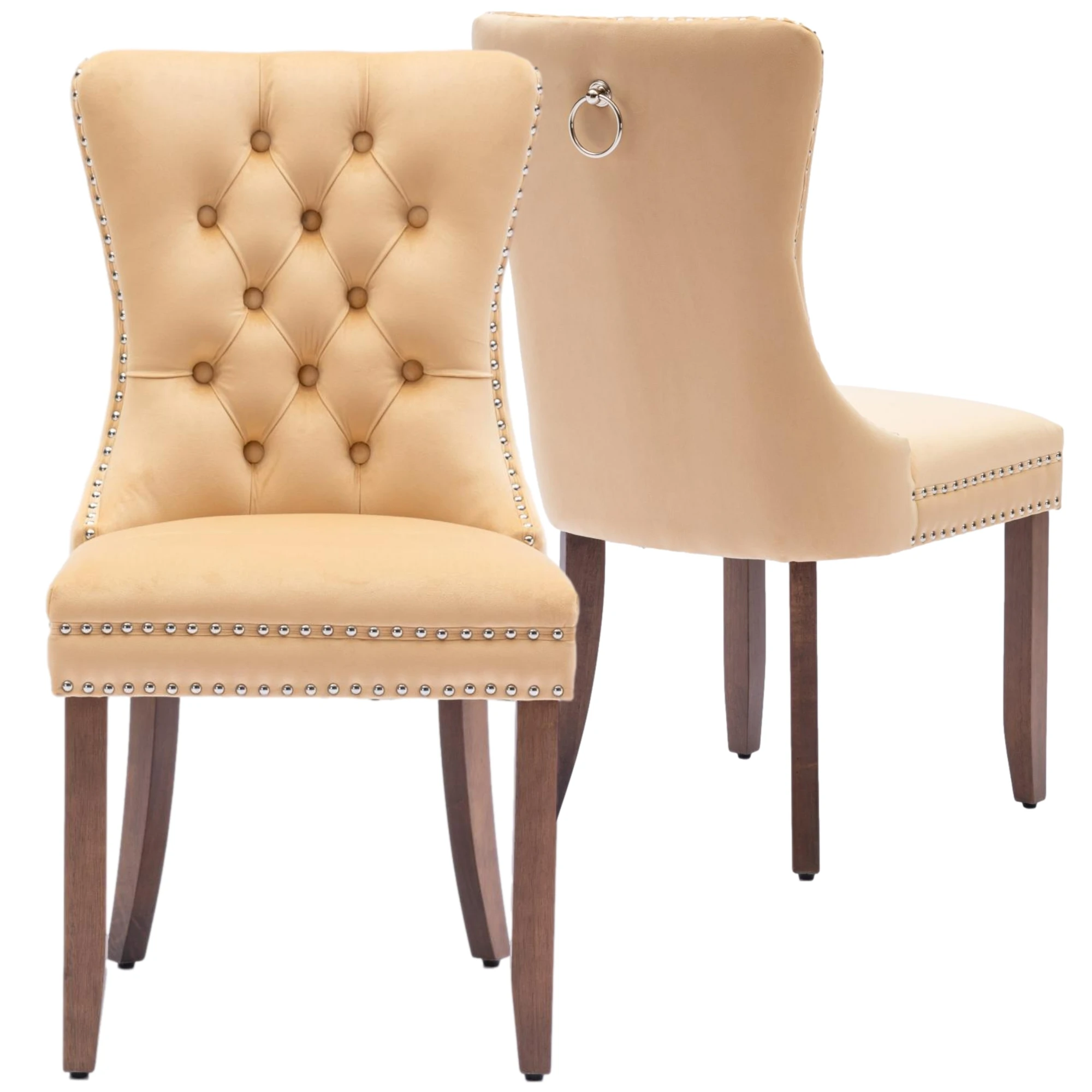 Exquisite Beige Velvet Upholstered Dining Chair