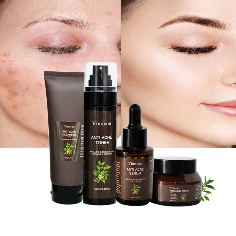 Private Label Organic Facial Soothing Repair Redness Acne Treatment Skincare Set Tea Tree Salicylic Acid Anti-acne Skin Care Set