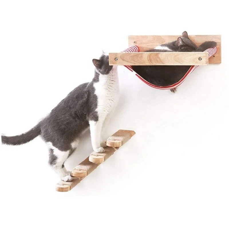 Free Design Custom Sisal Scratcher Post Climbing Tree For Indoor Cats Pets Wooden Hanging Board Shelf Wall Mounted Cat Tree